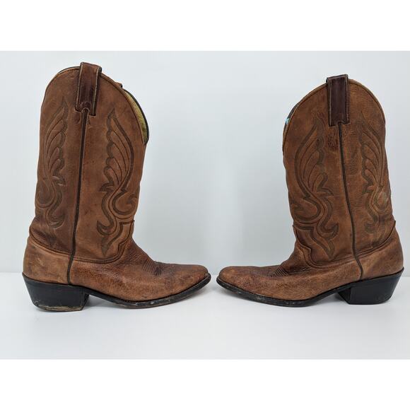Vintage Brown Leather Western Cowboy Boots Mens Size 10D Made in USA Distressed main image 7
